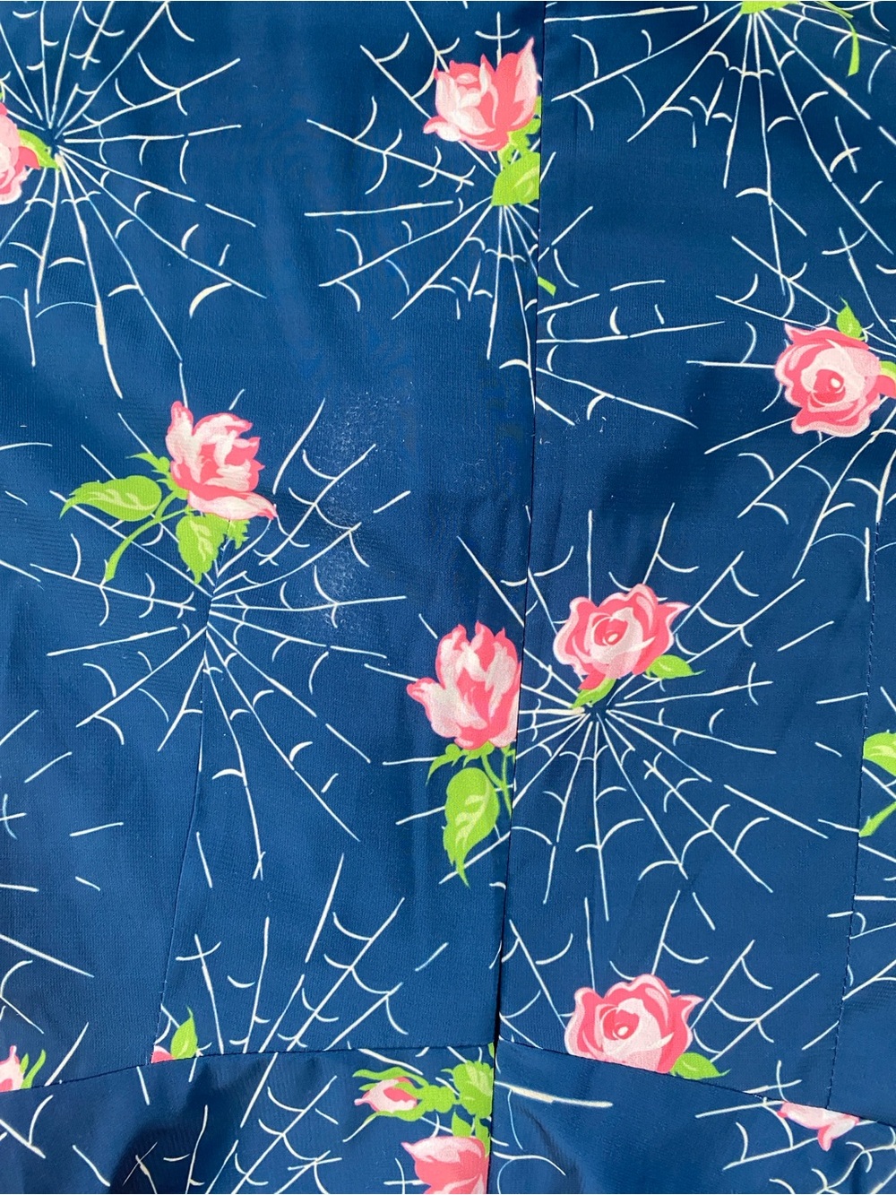 Rare Unique Vintage Spiderweb Roses Navy Blue Flare Dress - Picture 10 of 15